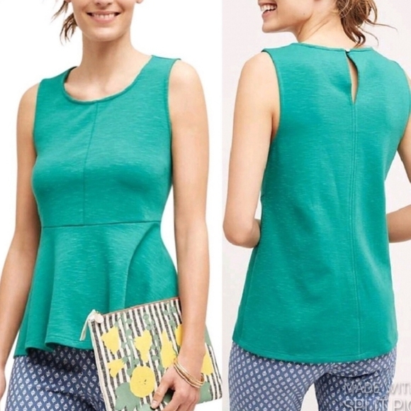 Anthropologie Deletta Savona Green Sleeveless Peplum top - Picture 1 of 6